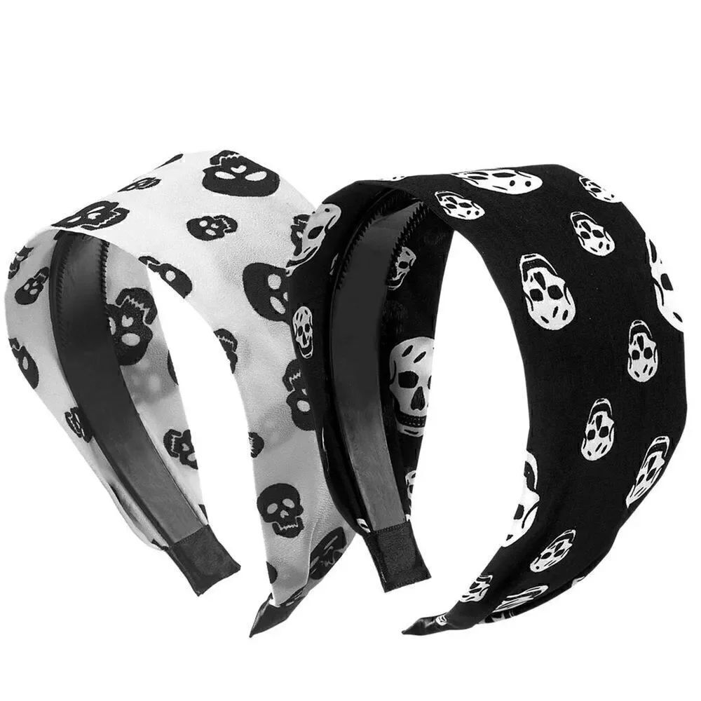 NWT 2-Pack Flying Haunted Skulls Black & White Headbands
